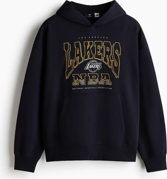 H&M Hoodie mit Print Oversized Fit - Blue