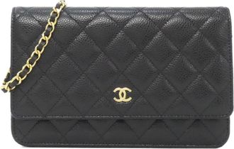 Chanel Black Grained Calfskin Chain/Shoulder Wallet (Pre-Owned)