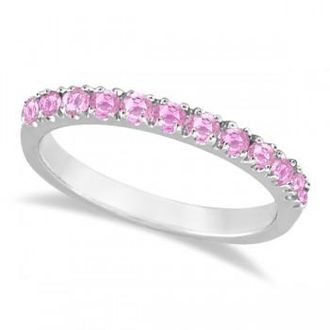 Allurez Lab Pink Sapphire Stackable Band Ring Guard in 14k White Gold (0.38ct)