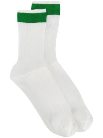 Valentino PB3KI01D3TD0K2 Ribbed Silk-Blend Striped Socks - White