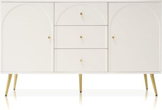 Urban Meuble Aparador blanco crema con 2 puertas y 3 cajones y tiradores