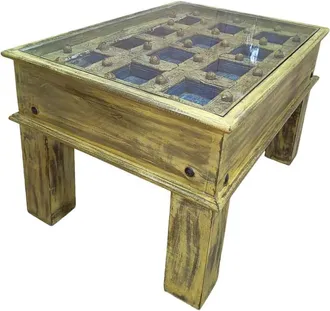 Wanderlust Deco Mesa de centro de madera artesanal 77x56x45h cm