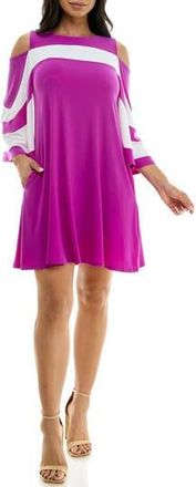 Nina Leonard Ity Stripe Cold Shoulder Dress in Vibrant Violet/ivory at Nordstrom Rack, Size Medium