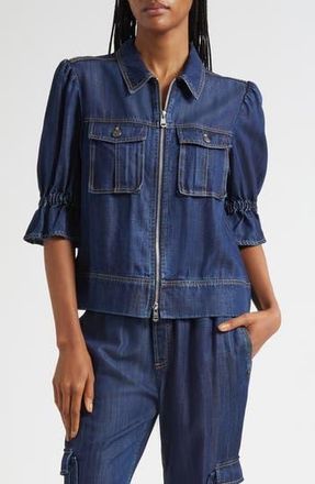 Cinq &agrave; Sept Holly Elbow Sleeve Denim Jacket in Mer at Nordstrom Rack, Size Medium