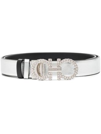 Ferragamo Gancini Strass Leather Belt