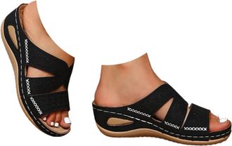 Generic Sandals for Women 2026 Orthopedic Sandals Summer Shoes Women Dressy Outfit Comfortable Arch Support Wedge Non Slip Flip-Flops, PU Leather Slides, Shoe