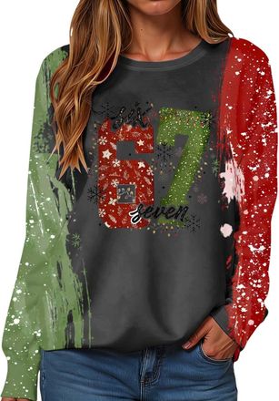 Generic Six Seven Christmas Jumpers for Women Christmas 67 Sweatshirt Xmas Santa Six Seven Pullover Tops Black