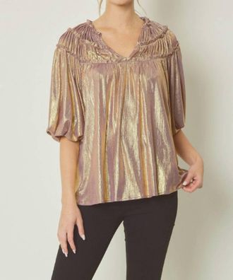 Entro Chrome Bell Sleeve Tunic In Lavender/gold Chrome