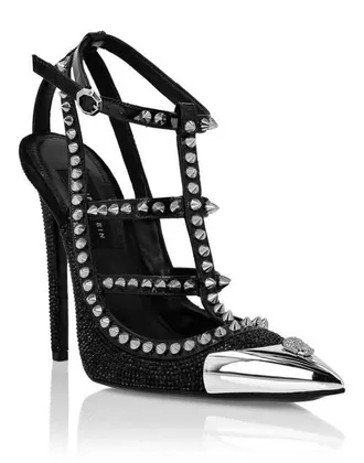 Philipp Plein Leather Strass Sandals High Heels Studs Women in Black at Nordstrom, Size 42