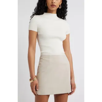 Open Edit Rib Knit Mock Neck Sweater in Ivory Egret at Nordstrom, Size Xx-Small