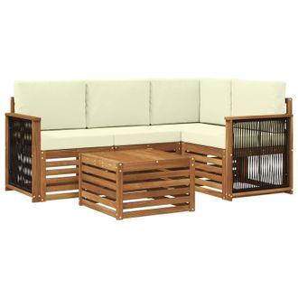 vidaXL Conjunto De Sof&aacute;s De Exterior 5 Pcs Natural Y Crema Vidaxl