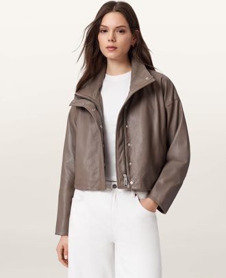 AllSaints Ryder Funnel Neck Leather Jacket