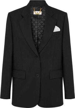 Elisabetta Franchi Gabardine Jas met Pochette - Dames - Blazers - Zwart - S - Katoen - Jassen