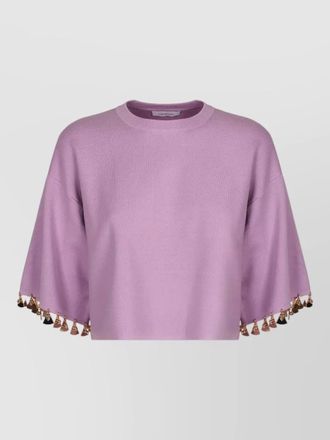 Paco Rabanne crew neck cropped sweater sequin hem