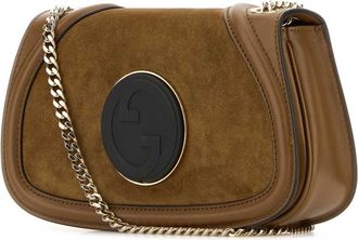 Gucci Womens Blondie Shoulder Bag Brown Suede Leather