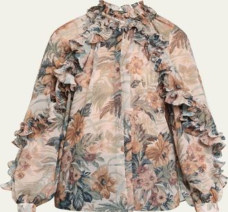 Kobi Halperin Esme Floral-Print Ruffle Blouse