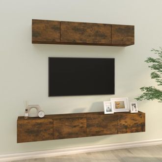 Berkfield Home 4 Piece TV Cabinet Set Smoked Oak Engineered Wood in Brown