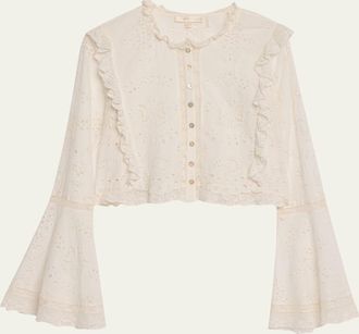 LoveShackFancy Hawthorn Eyelet-Embroidered Top