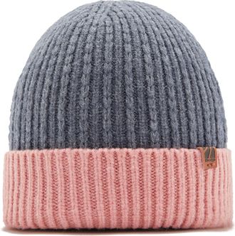 The Edge Womens Harper Cable Knit Beanie, Two-Tone Grey/Pink Mulberry, Fleece Lined, Winter Hat with Turned Up Cuffs