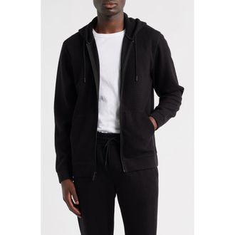 Zella Waffle Knit Zip-Up Hoodie in Black Caviar at Nordstrom, Size Xx-Large