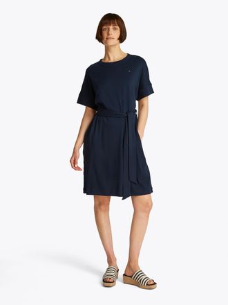 Tommy Hilfiger Blusenkleid TOMMY HILFIGER MODERN CODY DRESS, Damen, Gr. XXXL(46), N-Gr, blau (schwarz night navy), Web, Obermaterial: 100% Baumwolle, unifarben, rela