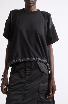 sacai Oversize Satin & Cotton Jersey T-Shirt in Black/black at Nordstrom, Size 1