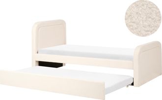 Beliani Cama Nido Tapizada De Boucl&eacute; 90/180 X 200 Cm Con Somier De Listones Beige Claro Rayssac