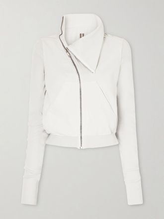 Rick Owens Felpa Cropped Con Cappuccio In Jersey Di Cotone Biologico - Bianco sporco