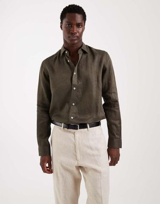 Mango Camicia a maniche lunghe marrone in 100% lino