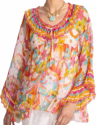 Johnny Was Ruffle Tie Blouse In Multicolor