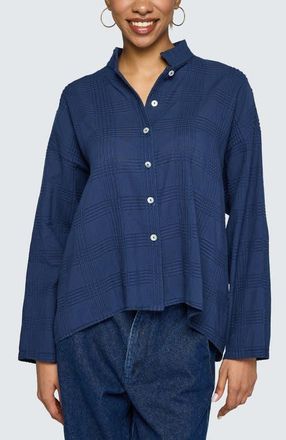 Luukaa D'Celli Serina Mandarin Collar Shirt in Navy at Nordstrom, Size 18