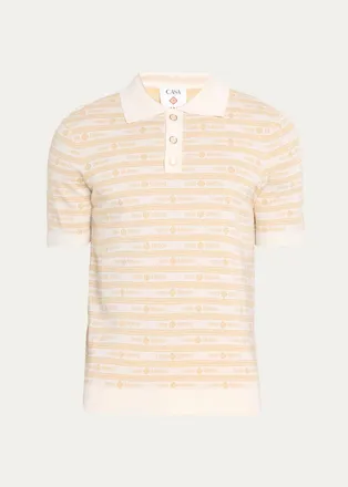 Casablanca Mens Wool Monogram Stripe Knit Polo Shirt