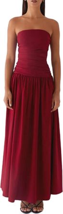 Generic Elegant Strapless Maxi Dress for Women 2026 Summer Tube Top Maxi Dress Strapless Ruched Backless Flowy Long Dresses Red