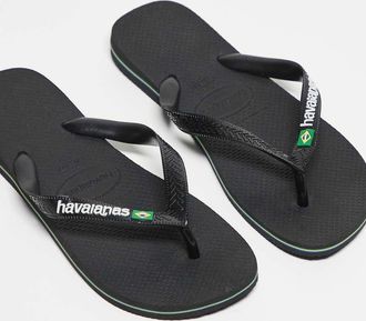 Havaianas unisex Brazil logo flip flops in black