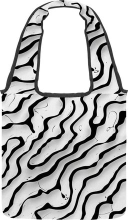 Generic Abstract Black & White Reversible Canvas Shoulder Tote - Double-Sided Print, 12oz Cotton, 27cm Drop, Fold-Flat Bag for Travel, Shopping, Street Outing