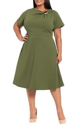London Times Hardware Trim Scuba Fit & Flare Dress in Rifle Green at Nordstrom Rack, Size 14W