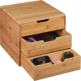 Relaxdays Relaxdays - Organizador Escritorio 3 Cajones, Almacenamiento Material Oficina, Cajonera Bamb&uacute;, 26x30x31 Cm, Color Natural
