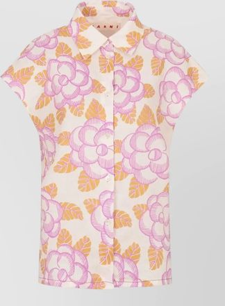 Marni floral cap-sleeve cotton shirt