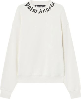 Palm Angels White Neck Logo Regular Cotton Sweatshirt
