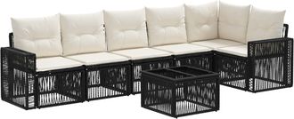vidaXL Conjunto De Sof&aacute;s De Jard&iacute;n 7 Uds. Negro Y Blanco Crema Vidaxl