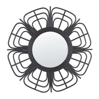 Beliani Beliani - Espejo De Pared De Rat&aacute;n Negro 60 Cm Forma De Sol Boho Sala De Estar Dormitorio Pasaku