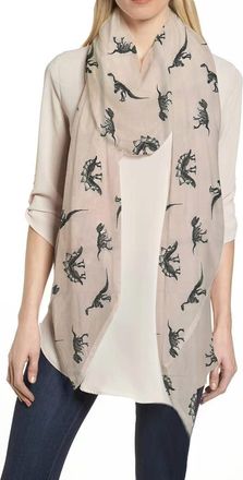 Lina & Lily Dinosaur Print Womens Scarf Shawl Wrap Lightweight (Beige)