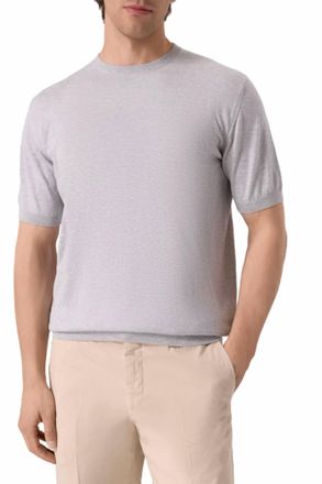 Moorer Crew Neck Short Sleeve Knit Sweater In Light Grey