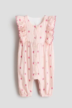 H&M Frilled Muslin Romper Suit in Light Pink/strawberries at Nordstrom, Size 18M