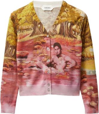 Versace Multicolor Printed V Neck Sweater