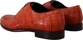 Dolce & Gabbana Mens Orange Exotic Leather Dress Derby Shoes Skin Croc