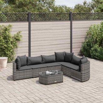 vidaXL Set De Sof&aacute;s De Jard&iacute;n 7 Pzas Con Cojines Rat&aacute;n Sint&eacute;tico Gris Vidaxl