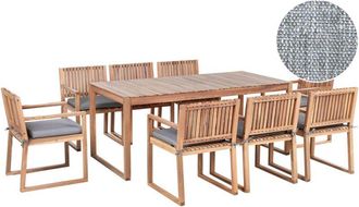 Beliani Conjunto De Jard&iacute;n 8 Plazas R&uacute;stico De Madera De Acacia Certificada Mesa Y Sillas Con Cojines Gris Jaspeado Marr&oacute;n Claro Sassari Ii