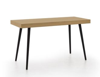 HOGAR 24 Escritorio de madera maciza natural, color encerado y negro