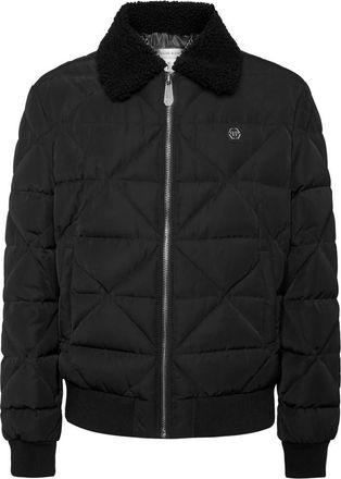 Philipp Plein Shearling Nylon Gewatteerde Jas - Heren - Gewatteerde jassen - Zwart - M - Nylon - Jassen